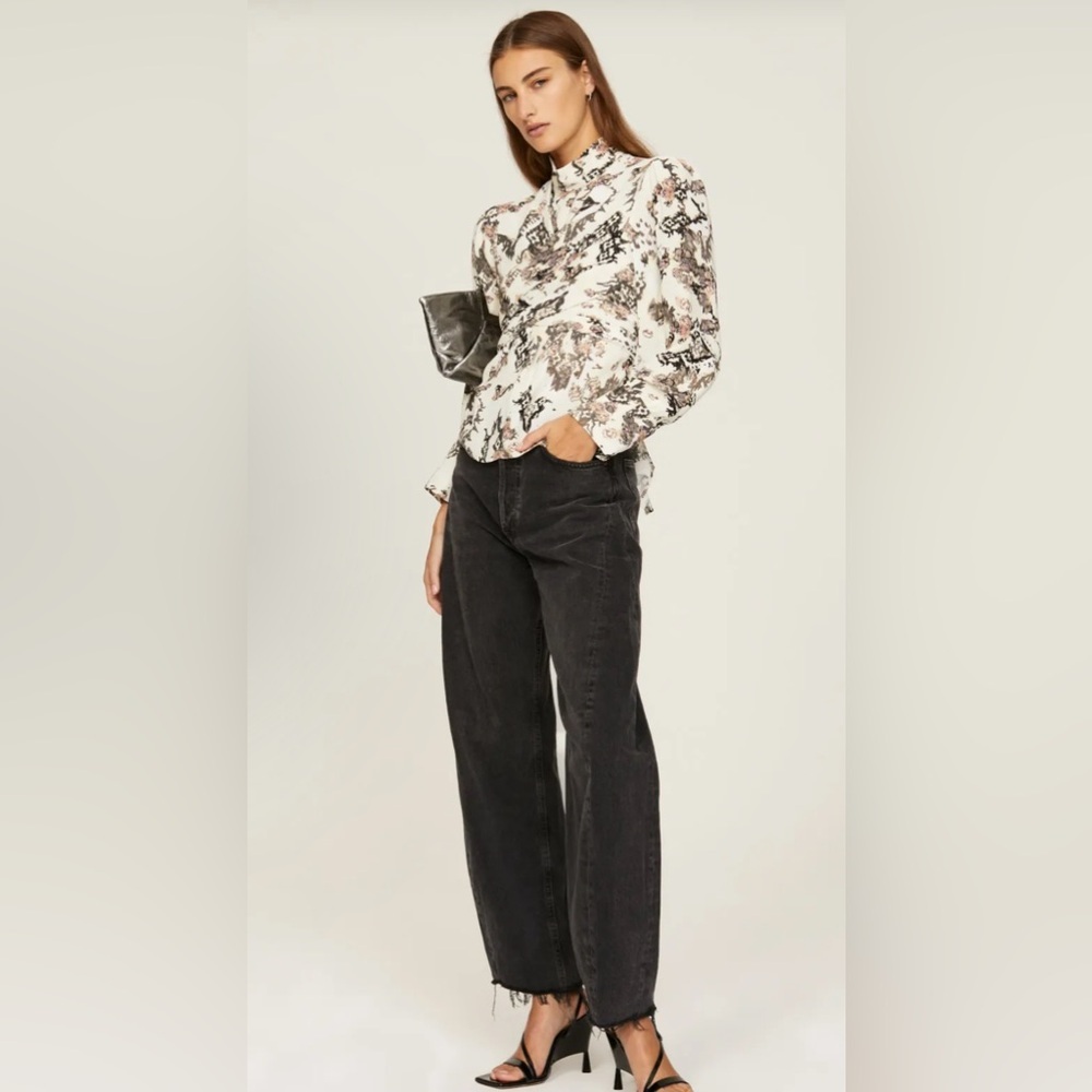 Iro Sakari Wrap Effect Printed Crepe De Chine Blouse Mock Neck Fr 34 (Us2)